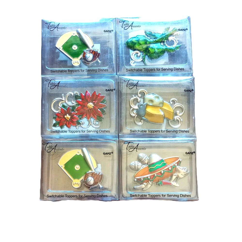 Serving Dishes Toppers Ganz switchable lot of 6 Cheese Sombrero Artichoke Flower